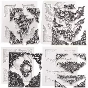FUNSHOWCASE силиконовая форма помадка кружево барокко ангел скульптура рамка гипсовое украшение сахарное ремесло с 4 предметами