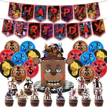 Funtime Freddy Birthday Decoration Party Set FNAF Game Anime Character Children Cute Funny Boys Girls Red Black Blue Brown Happy Birthday Garland