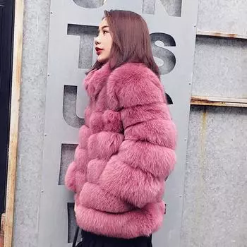 Fur autumn and winter new stand-up collar fur coat, medium and long Korean version slim-fitting imitation fox fur warm coat S белый