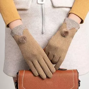 Fur Ball Skiing Plush Gloves Fashion Accessories Velvet Mittens Full Finger Gloves фиолетовый