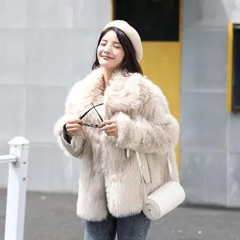 Fur coat autumn and winter new Mao Mao coat women s imitation fox hair Korean version fashion casual warm coat one size fits all хаки