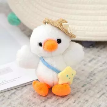 Fur Headband Duck Plushies Pendant Kawaii Straw Hat Duck Keychain Funny Duck Plush Keyring Unisex yellow-lobster clasp