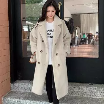 Fur imitation mink velvet long loose thickened over knee fur integrated suit collar fur coat coat women XS