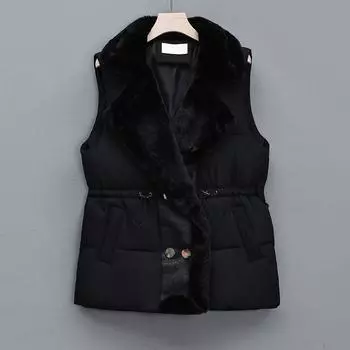 Fur Integrated down Cotton Vest Women s Waist-Tight Suit Collar Vest Outwear 2025 Fall and Winter New Arrival Cotton Vest Outwear Black L 60.00 kg-70.00 kg