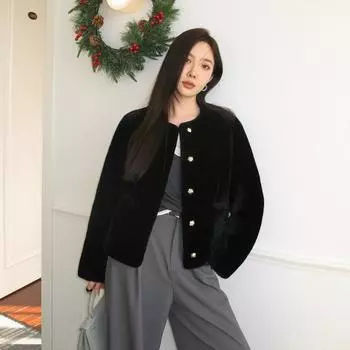 Fur integrated imitation mink fur jacket women s short mink coat new fur crew neck winter versatile S [within 50 kg] чёрный