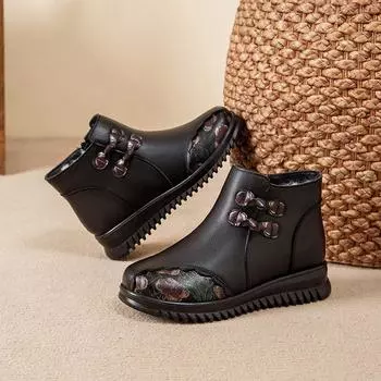 Fur integrated mother shoes winter cotton shoes non-slip elderly short boots middle-aged and elderly women s shoes velvet warm leather shoe 35