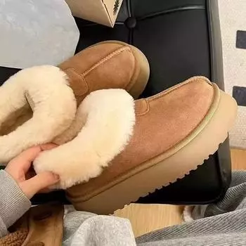 Fur integrated snow boots women s 2024 new thick-soled heightening wool cotton shoes winter versatile thickened warm cotton shoes 35