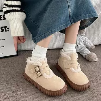 Меховые зимние ботинки женские модные темпераментные удобные короткие ботинки с пряжкой из одного слова флисовые теплые повседневные ботинки прилив 35