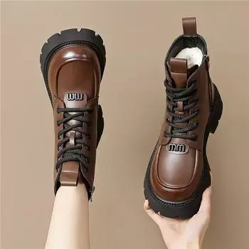 Fur integrated snow boots women s winter thick wool Martin boots cold-proof and warm lamb wool cotton shoes piled thick-soled cotton boots 35 чёрный