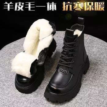 Fur integrated snow boots women s winter wool Martin boots women s retro thick-soled thermal cotton shoes piled thickened cotton boots 35
