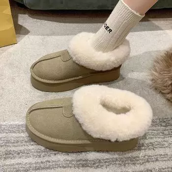 Fur integrated thick-soled snow boots women s 2025 new winter piled thickened cotton shoes non-slip warm fluffy shoes 35