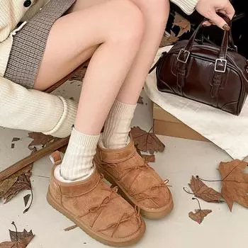 Fur integrated warm thick-soled snow boots women s 2025 new winter bow retro velvet thickened cotton shoes 35