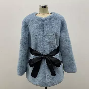 Fur jacket autumn and winter new imitation fur women s coat Korean version of thermal casual round neck coat S чёрный