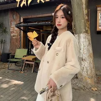 Fur jacket women s 2024 new autumn and winter environmentally friendly fur mink fur jacket fur integrated coat Xinji S80-50kg абрикосовый