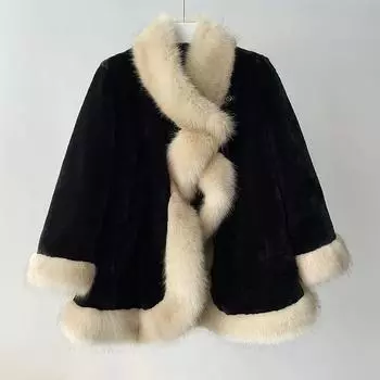 Fur jacket women s medium and long new autumn and winter imitation fox hair thickened fashion rabbit fur coat loose shawl S (88-50 kg)