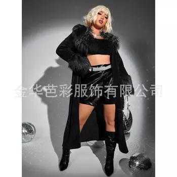 Fur jacket women s medium and long loose dark artificial fur coat women s Haining fur S чёрный