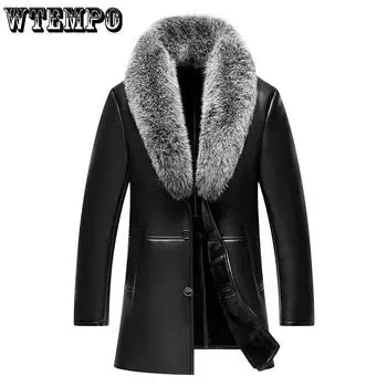 Fur One Мужское кожаное пальто утолщенное в длинной секции овчинное кожаное пальто мужское меховое M коричневый