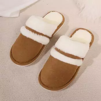 Fur Shoes Women Winter House Slippers Non-Slip Casual Indoor Flats Floor Shoes Ladies Flip Flops Warm Shoes Solid Colors 36-37 бежевый