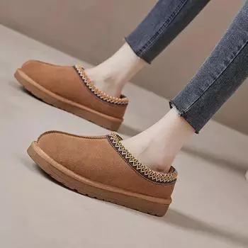Fur Slippers Tasman Fur Slippers Fashionable Thick-soled Boots One-leg Suede Winter Boots Outdoor Plus Velvet Warm Snow Shoes 35 коричневый
