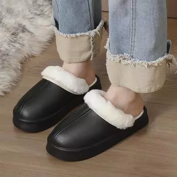 Fur Slippers Women Winter Plush Sandals Luxury Slip on Platform Slides Female Thick Sole Designer Cotton Home Shoes Waterproof 36 бежевый