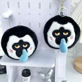 Fur White-faced Saki Keychain Cartoon White Face Monkey Keyring Funny Saki Plush Pendant Couple 2pcs