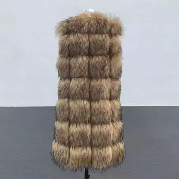 Fur winter new fur vest imitation raccoon hair long slim-fitting splicing jacket S хаки
