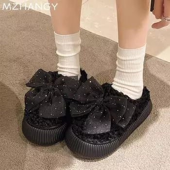 Fur Women Mules Shoes Casual Flats Shoes Woman 2025 Trend Fashion Winter Cozy Warm Slingback Walking Cotton Slippers Flip Flops 36-37 бежевый