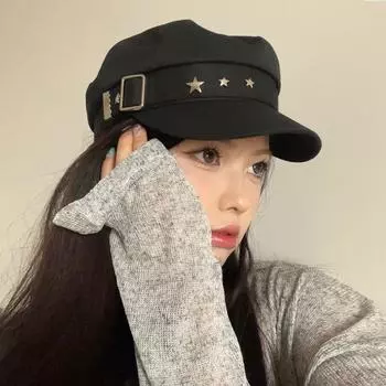 Фуражка женская 2024 новый берет звезда темно-синяя шляпа y2k горячая девушка лицо маленькая звездочка анисовая шляпа художника M56-58cm чёрный
