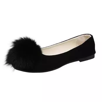 Furball single shoes женские 2024 весна и осень корейская версия квадратная замшевая женская обувь на плоской подошве большого размера повседневная обувь для женщин 35