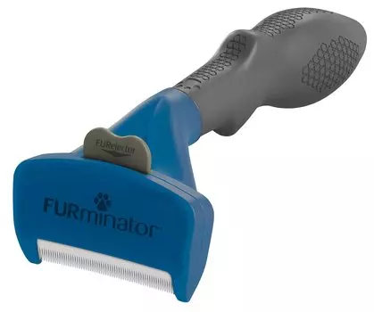 Фурминатор для собак средних пород со средней и длинной шерстью. Щетка для питомцев под контролем ветеринара. Предотвращает образование комков шерсти. Нежная к коже и удаляет подшерсток. Нажмите синий