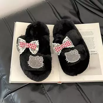 Furry casual furry shoes women s autumn and winter new wear cute cartoon thick sole heightening non-slip furry slippers tide 36-37