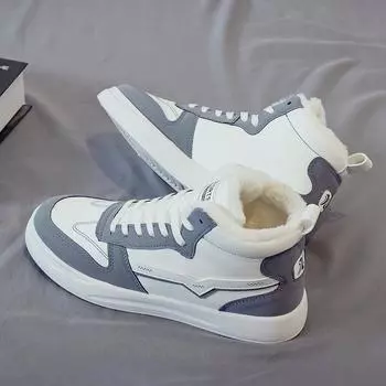 Меховые мужские кроссовки на платформе, мужские повседневные плюшевые ботильоны, высокие кожаные меховые кроссовки, мужские зимние ботинки для снега, хлопковая обувь 39