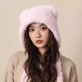 Furry plush hat women s 2024 new autumn and winter bucket hat winter women s cold hat winter wool hat basin hat One Size белый