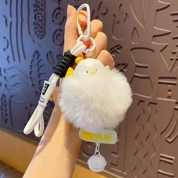 Furry Velvet Ball Keychain Small Bell Plush Doll Pendant Kawaii Animal Keychain Girl Duck
