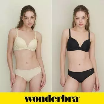 Fusing volume no-wire bra and panties 4-piece set cream + black WBW4N3336_T 70A(90)