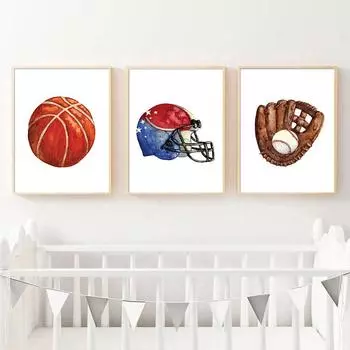 Футбол Баскетбол Спорт Холст Детский Плакат Детская Принт Простота Настенная Живопись Дети Мальчик Спальня Украшение Картина 21cm30cm No Frame
