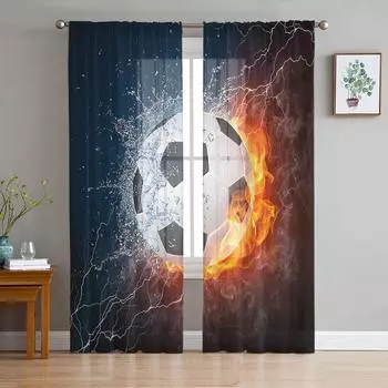 Футбол Футбольная игра Огненная вода Тюлевые прозрачные оконные шторы для гостиной, спальни, современная вуаль, занавески из органзы, шторы W135 x H115cm x1