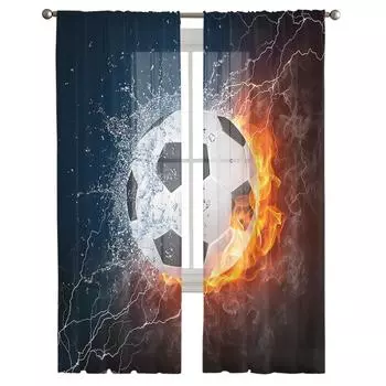 Футбол Футбольная игра Огонь Вода Тюль Прозрачные шторы для окон Для гостиной Спальня Современные вуали Органза Шторы Драпировки W135 x H115cm x1