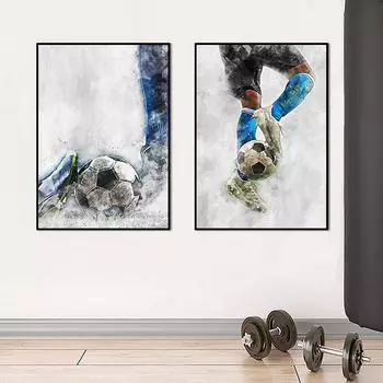 Футбольная акварельная живопись с принтом, современное настенное искусство, холст, постер, поп-спортивная картина для спортзала, для мальчика, гостиной, спальни, домашнего декора, Cuadro 21x30cm No Framed