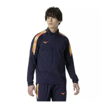 Футбольная форма, эластичная флисовая рубашка с застежкой-молнией на половину длины, впитывающая пот, быстросохнущая, легкая в движении, P2MCA516, детская, темно-синяя, 140 [Mizuno]