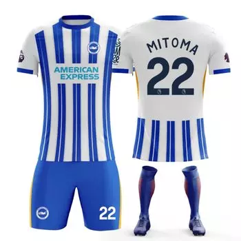 Футбольная форма Kaoru Mitoma, домашняя форма Brighton Mitoma, номер 22, детские и взрослые шорты, комплект из верха и низа с носками, легкая, быстросохнущая