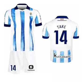 Футбольная форма юниорского клуба Real Sociedad Home, форма Takefusa Kubo, номер 14, спортивная футболка TAKE для взрослых и тренировок, комплект из верхней и нижней части, 23-24, детская