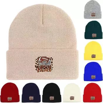 Футбольная мама теплая вязаная шапка бини, футбольные шапки Skullies, шапки Cancer Chemo конфетного цвета, повседневная вязаная шапка Gorro Beanie as the picture чёрный