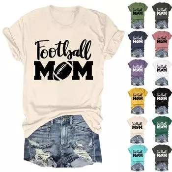 ФУТБОЛЬНАЯ МАМА, ПОЖАЛУЙСТА, КРИЧИТЕ, МАМА, САМАЯ БОЛЬШАЯ ФАНАТКА, женская повседневная модная футболка с коротким рукавом и круглым вырезом в стиле регби XL