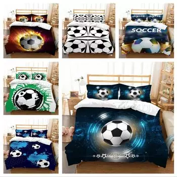 Футбольное домашнее постельное белье Односпальная кровать Двуспальная кровать Полноразмерная наволочка и пододеяльник с 3D-печатью 2/3 комплекта постельного белья для спальни UK Single 135x200cm