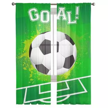 Футбольное поле Дизайн Зеленый тюль Прозрачные шторы для гостиной Спальня Современные вуали Органза Шторы Драпировки W135 x H115cm x1