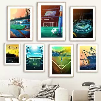 Футбольное поле стадион Etihad, спортивные игры, настенная живопись на холсте, плакаты на скандинавскую тему и принты, настенные панно для декора гостиной 21cm30cm NoFrame