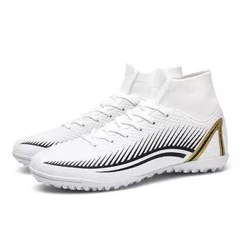 Футбольные бутсы 35-47унисекс Футбольные бутсы Высокие эластичные носки с резиновой мягкой подошвой TF Футбольные бутсы Детские тренировочные футбольные бутсы 35 белый