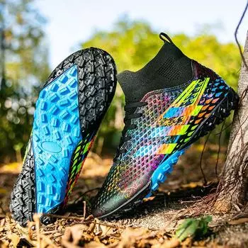 Футбольные бутсы Cross border с высоким верхом tf сломанные ногти искусственный газон AG длинные ногти кожаные ноги мужские детские юношеские студенческие тренировочные туфли 35