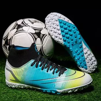 Футбольные бутсы для детей и подростков длинные ногти сломанные ногти высокие носки с плетением из мухи кожаная поверхность плоская подошва тренировочные кеды спортивная обувь 35